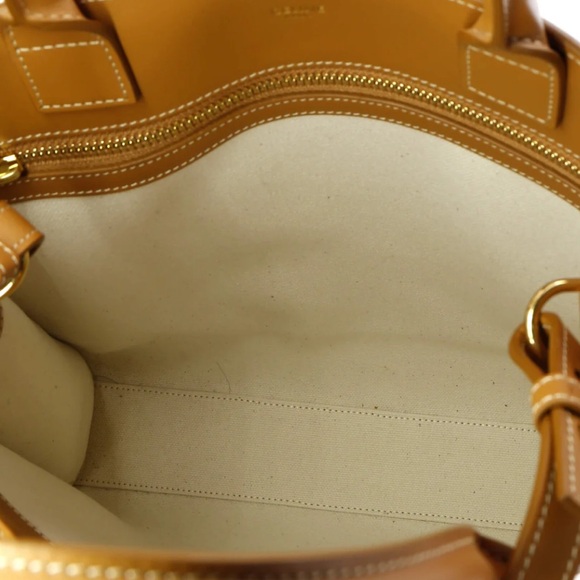 Celine Vertical shopping bag in beige canvas and brown leather - Picture 8 of 13